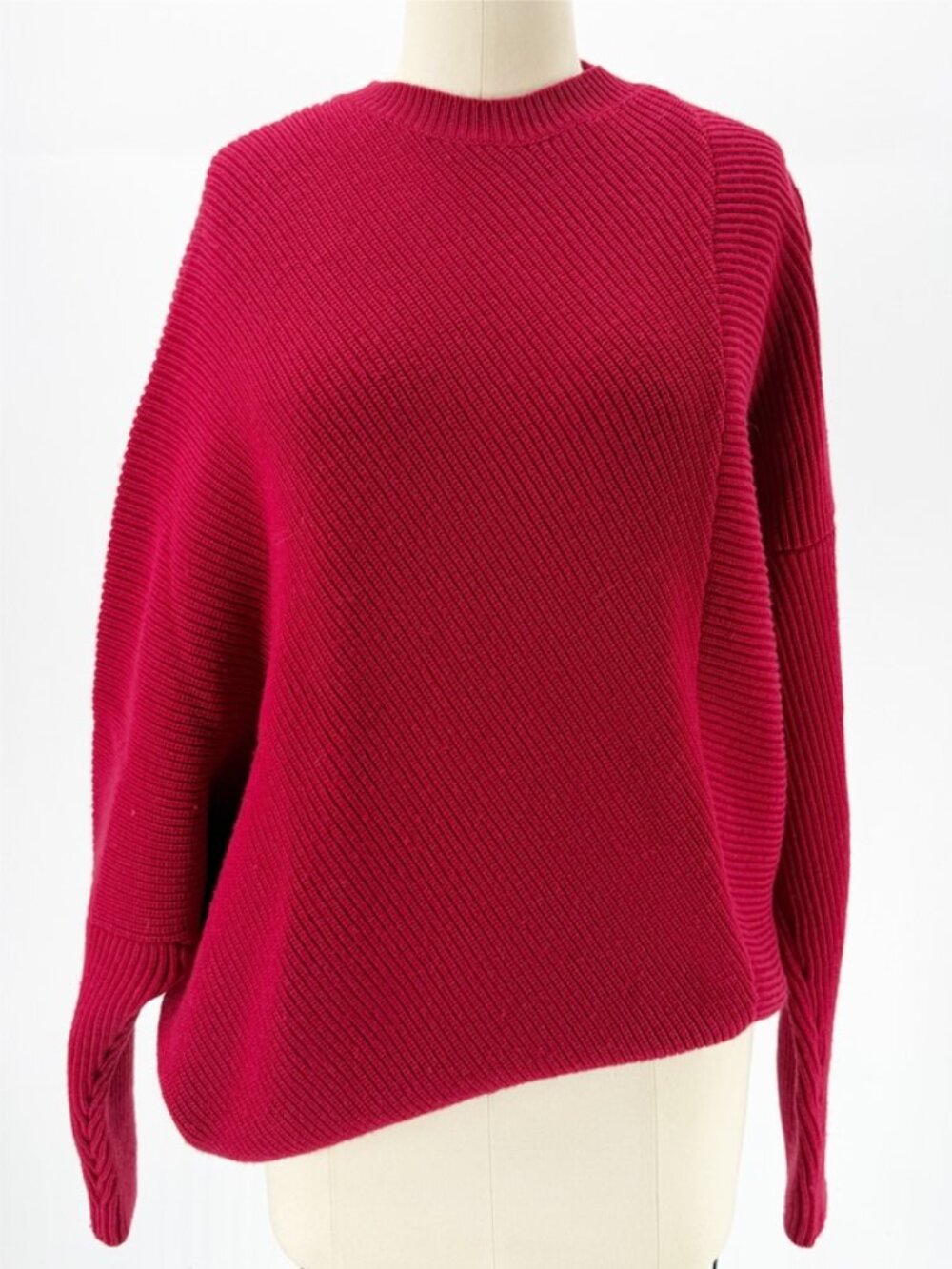 Stella McCartney Red Rib Knit Dolman Sleeve Asymmetric Sweater Virgin Wool